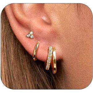 🆕 Women Gold Small Hoop Earrings Trendy Chunky Multiple Piercing Jewelry Gift